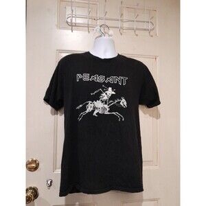 Mens Tshirt  Graphic  "PEASANT" Skeleton Cowboy, Black  Sz L